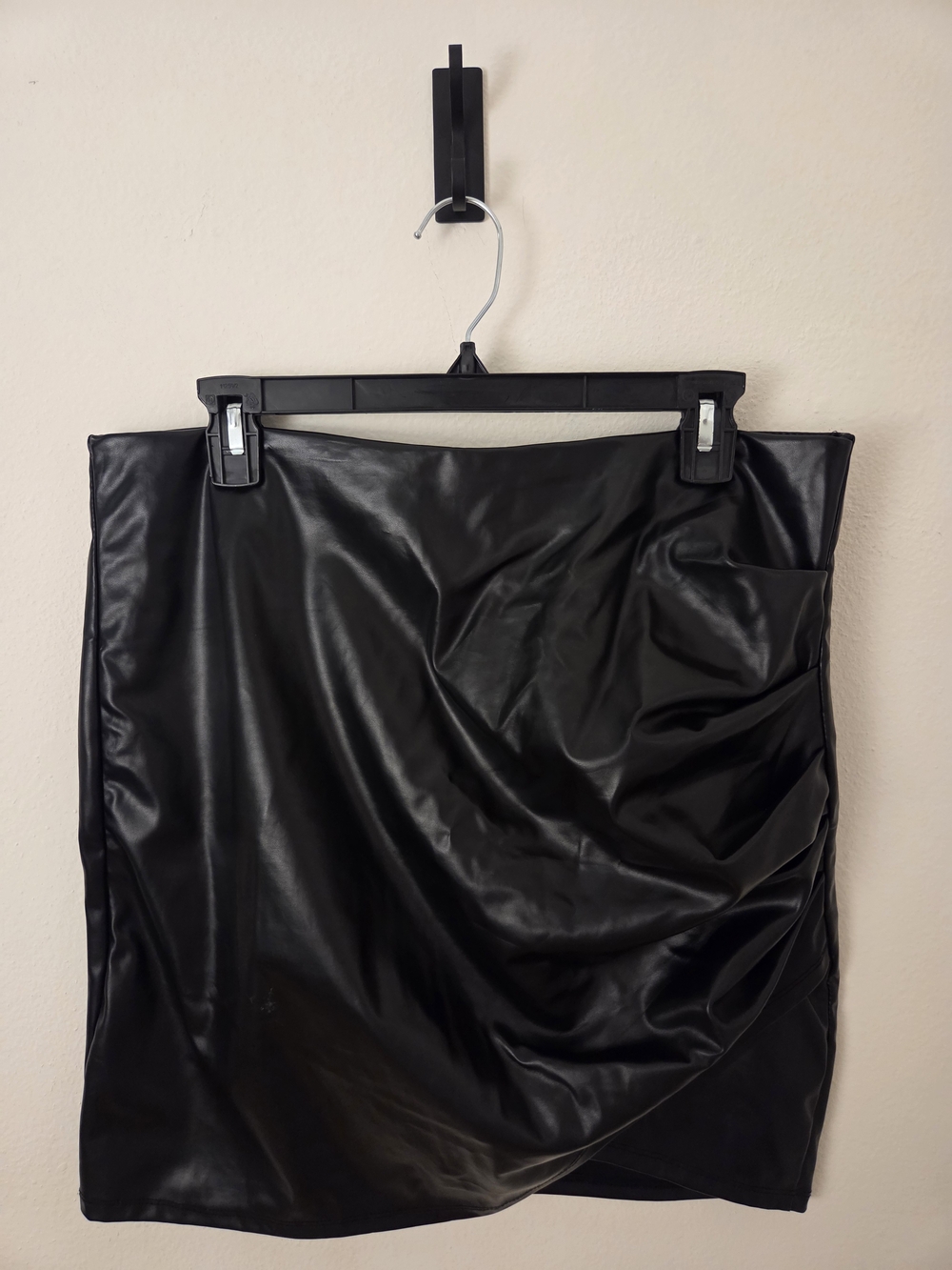 Black Faux Leather Draped Mini Skirt
